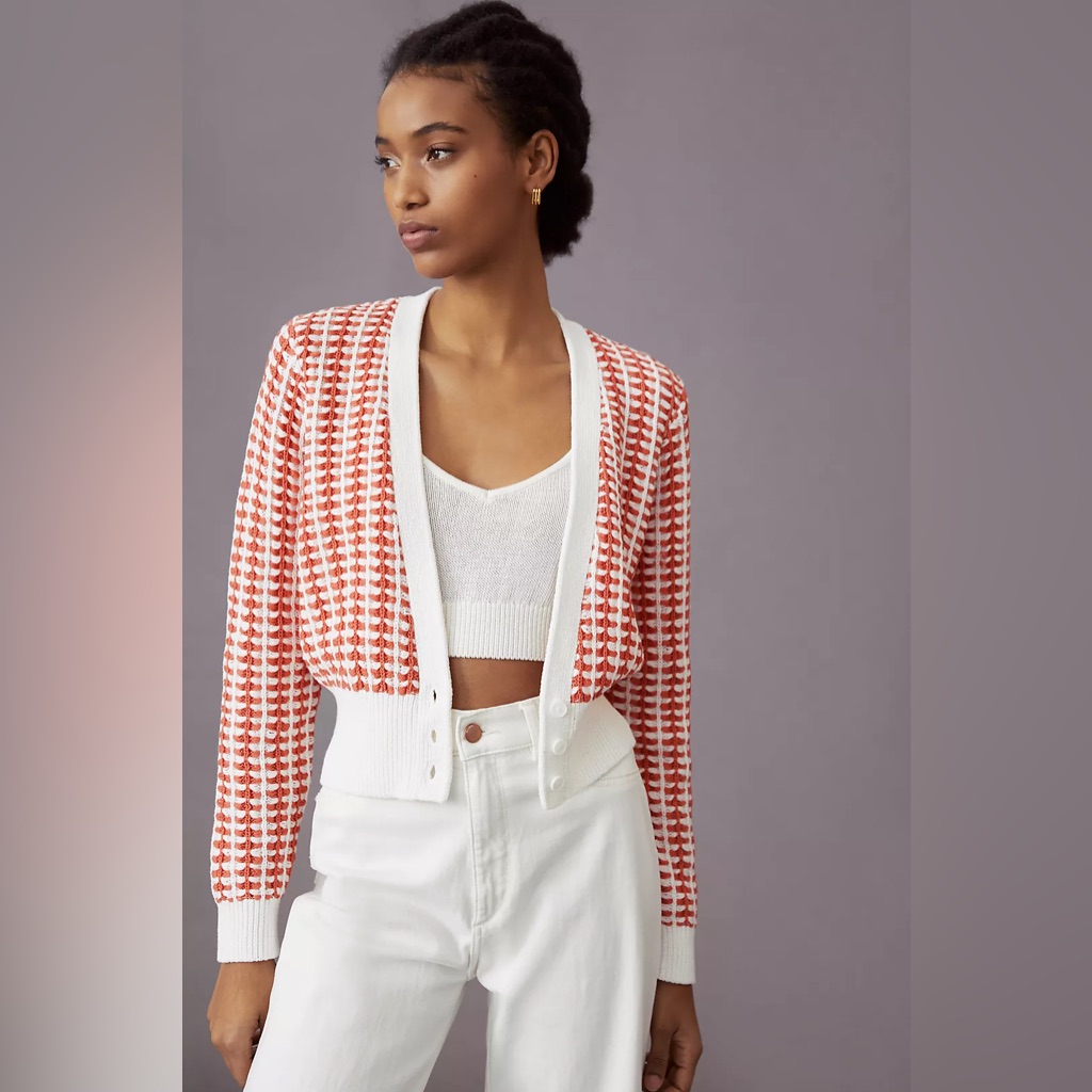 Maeve Red And White Cardigan Sweater